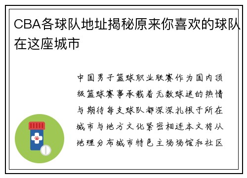 CBA各球队地址揭秘原来你喜欢的球队在这座城市