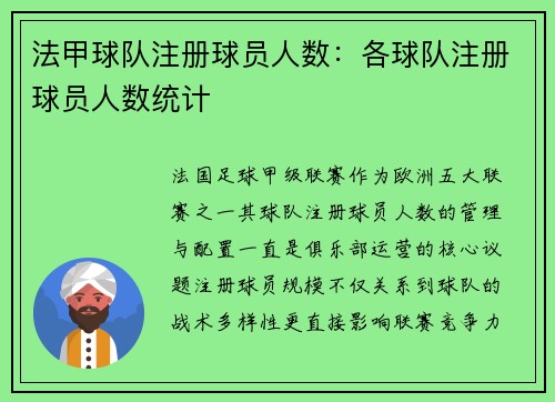 法甲球队注册球员人数：各球队注册球员人数统计